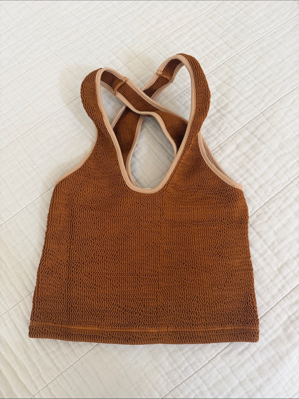Forte Forte ochre smocked stretchy crisscross crop top, Size 0 (US size 2-4)